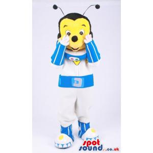 Cute little bumble bee mascot with a super hero costume -