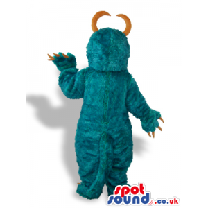 All Blue Monster Plush Mascot With Curved Big Horns - Custom