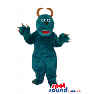All Blue Monster Plush Mascot With Curved Big Horns - Custom