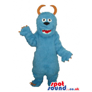 All Blue Monster Plush Mascot With Curved Big Horns - Custom