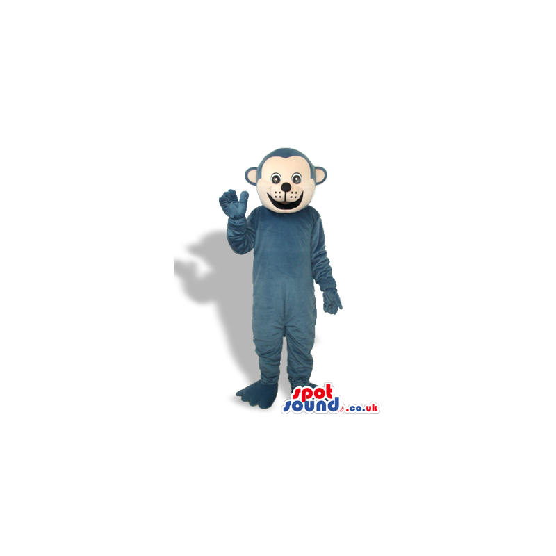 Customizable Blue Monkey Mascot With A Happy Beige Face -