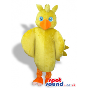 Cute Yellow Chicken Character Bird Plush Mascot With Blue Eyes