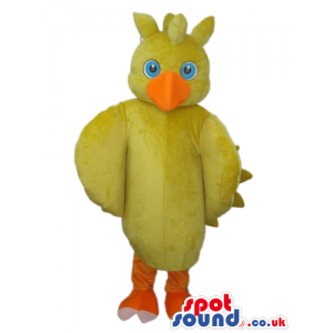 Cute Yellow Chicken Character Bird Plush Mascot With Blue Eyes