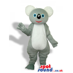 Grey Koala Animal Plush Mascot With A White Belly And Blue Eyes