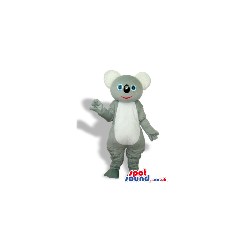 Grey Koala Animal Plush Mascot With A White Belly And Blue Eyes