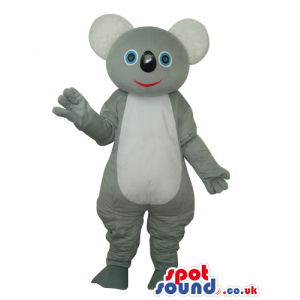 Grey Koala Animal Plush Mascot With A White Belly And Blue Eyes