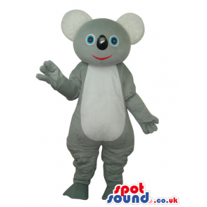 Grey Koala Animal Plush Mascot With A White Belly And Blue Eyes