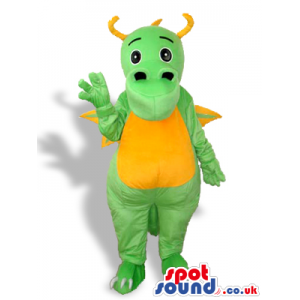 Cute Green Dragon Mascot With A Yellow Belly And Horns - Custom