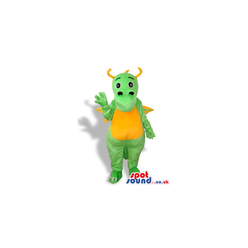 Cute Green Dragon Mascot With A Yellow Belly And Horns - Custom