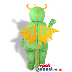 Cute Green Dragon Mascot With A Yellow Belly And Horns - Custom