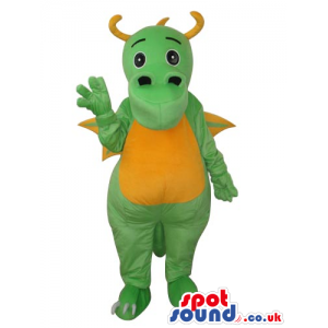 Cute Green Dragon Mascot With A Yellow Belly And Horns - Custom