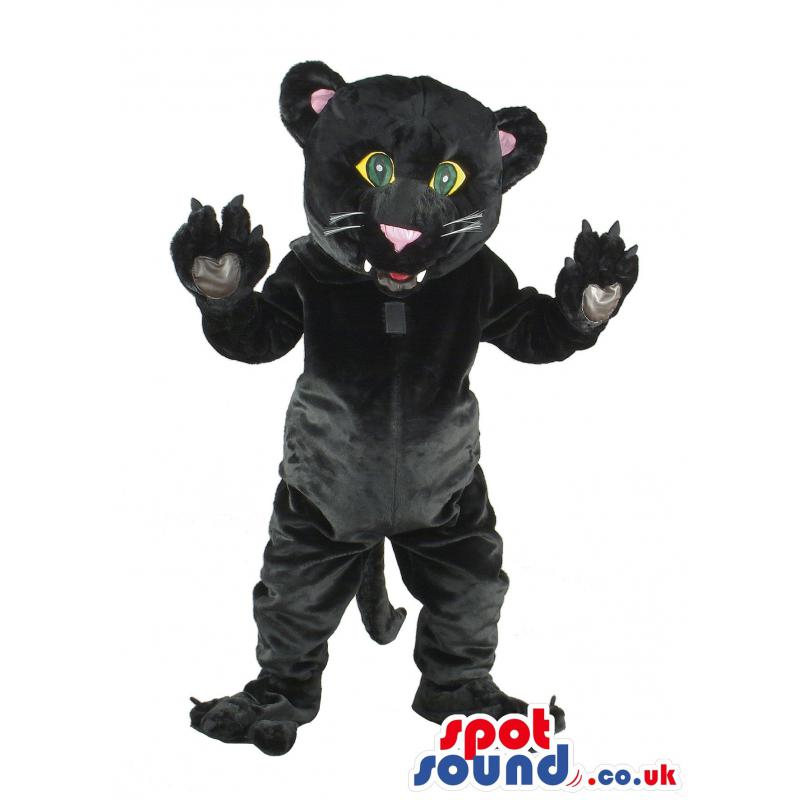 Scary black colour cat mascot with green eyes staring - Custom