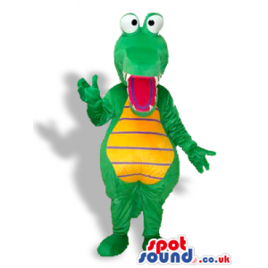 Crazy Green And Yellow Crocodile Mascot With Popping Eyes -
