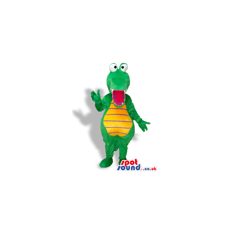 Crazy Green And Yellow Crocodile Mascot With Popping Eyes -