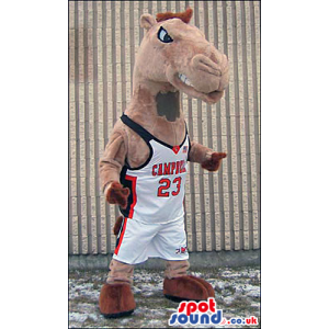 Brown Camel Mascot Wearing Basketball Sports Clothes - Custom