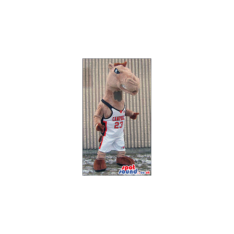 Brown Camel Mascot Wearing Basketball Sports Clothes - Custom