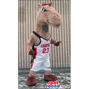 Brown Camel Mascot Wearing Basketball Sports Clothes - Custom