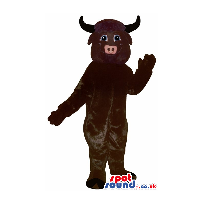 Cute Dark Brown Bull Animal Plush Mascot With Black Horns -