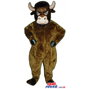 Wild Dark Brown Bull Animal Plush Mascot With A Nose Ring -