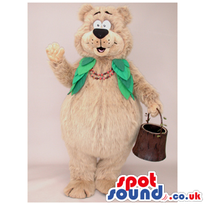 Beige Lady Bear Animal Plush Mascot With Green Vest - Custom