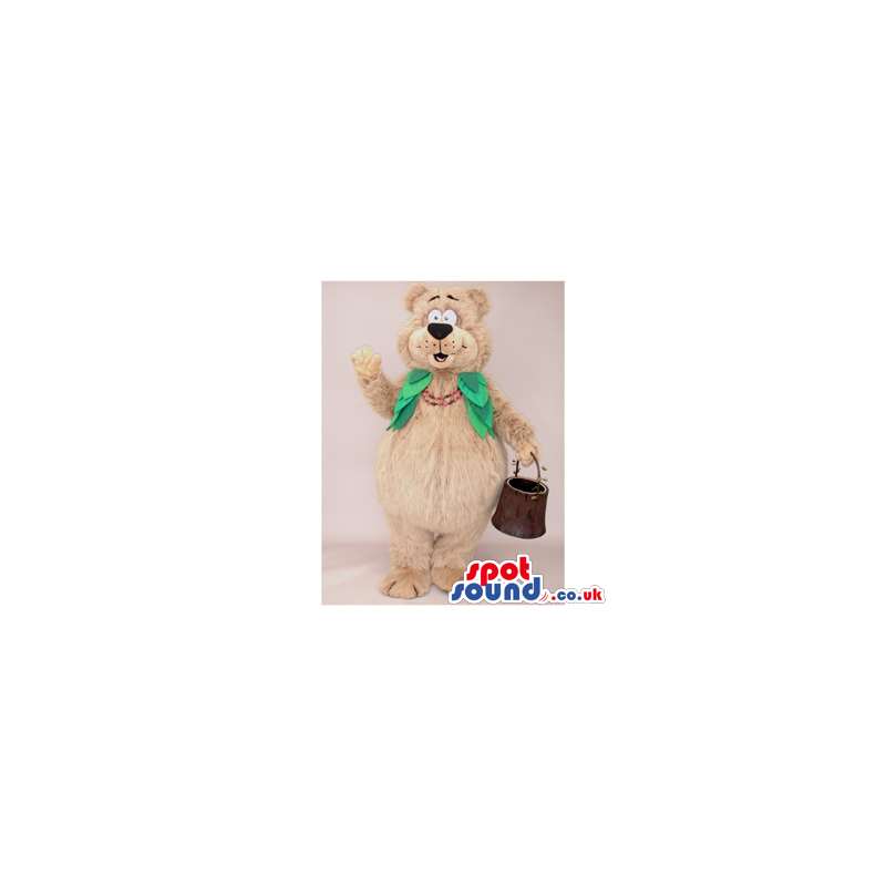 Beige Lady Bear Animal Plush Mascot With Green Vest - Custom