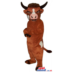 Brown Cow Plush Mascot With White Spots And A Pink Nose -