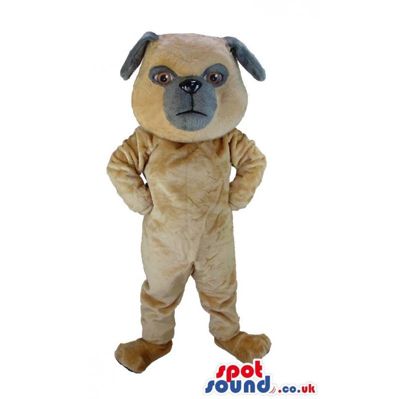 Cute brown puppy mascot standing with a naughty look - Custom
