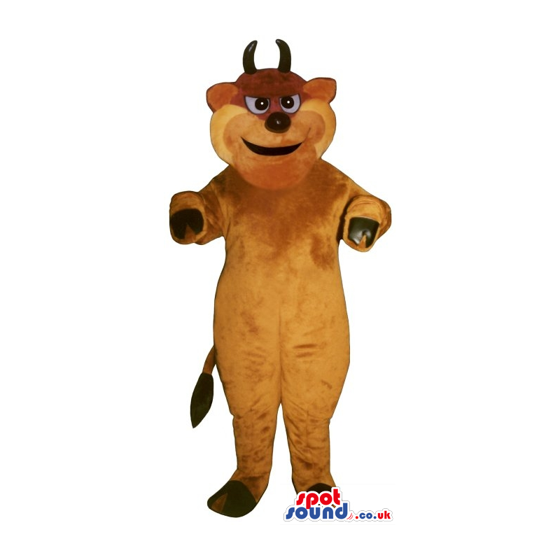 All Brown Bull Animal Plush Mascot With Black Horns - Custom