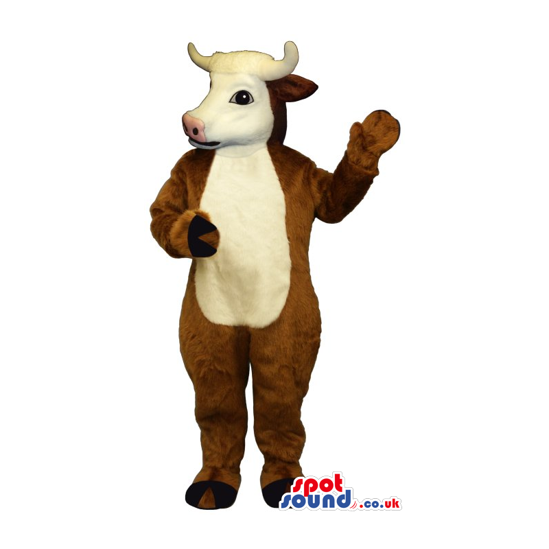 Brown Cow Animal Plush Mascot With A White Belly And Face -