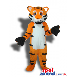 Orange And White Tiger Plush Mascot With Black Gloves - Custom