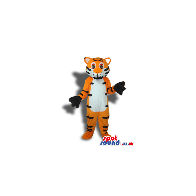 Orange And White Tiger Plush Mascot With Black Gloves - Custom