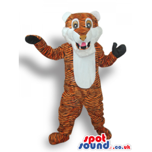 Orange And White Tiger Plush Mascot With Thin Black Lines -