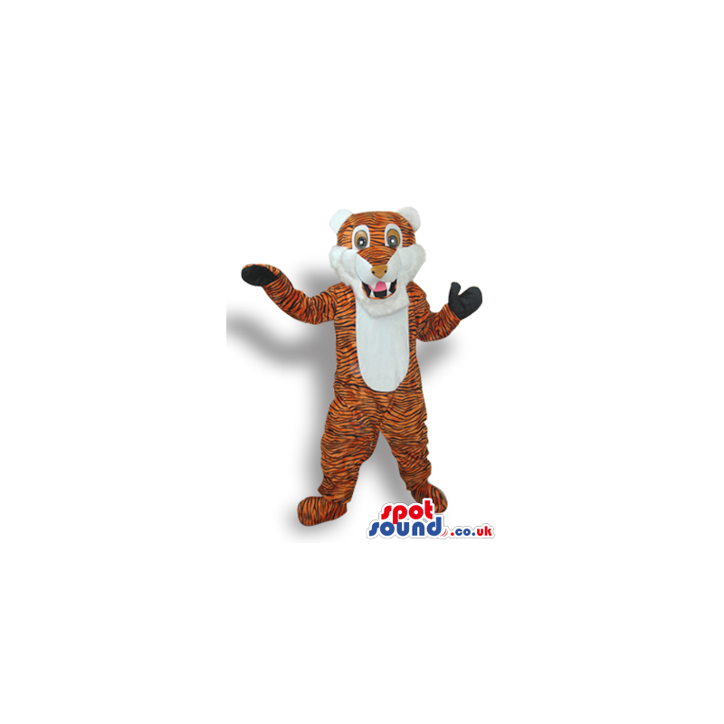 Orange And White Tiger Plush Mascot With Thin Black Lines -