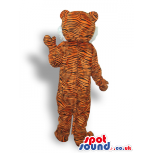 Orange And White Tiger Plush Mascot With Thin Black Lines -