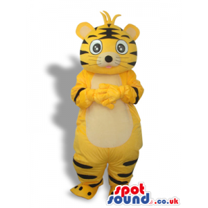 Cute Cartoon Yellow Tiger Plush Mascot With Black Lines -