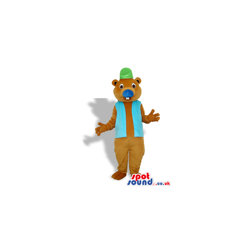 Otter Or Beaver Mascot With A Vest And A Green Hat - Custom