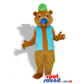 Otter Or Beaver Mascot With A Vest And A Green Hat - Custom