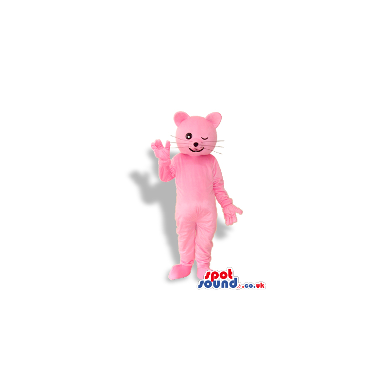 Fantastic Pink Cat Animal Plush Mascot Winking Its Eye - Custom