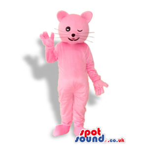 Fantastic Pink Cat Animal Plush Mascot Winking Its Eye - Custom