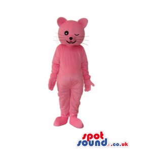 Fantastic Pink Cat Animal Plush Mascot Winking Its Eye - Custom