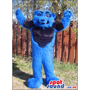 Hairy Blue Bear Plush Mascot With A Strong Black Belly - Custom