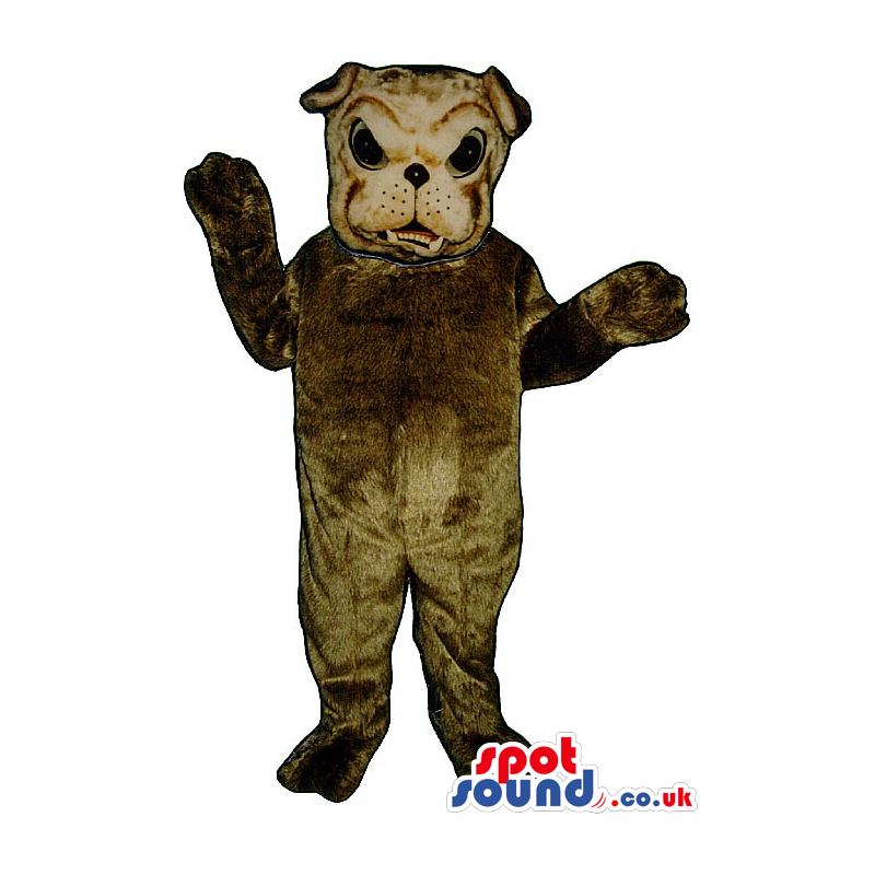 Angry Dark Brown Bulldog Animal Plush Mascot With Bent Ears -