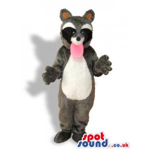 Grey Raccoon Animal Plush Mascot With A Long Pink Tongue -