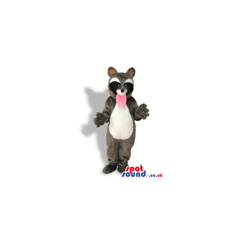 Grey Raccoon Animal Plush Mascot With A Long Pink Tongue -