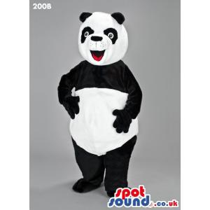 Cute panda mascot with his mouth open giving a happy look -