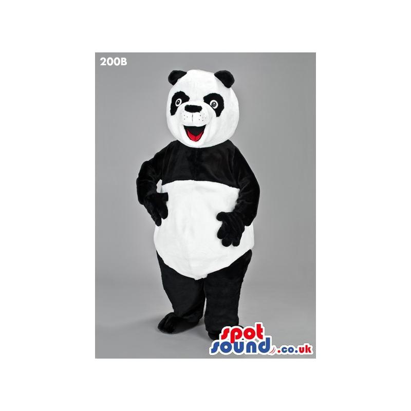 Cute panda mascot with his mouth open giving a happy look -