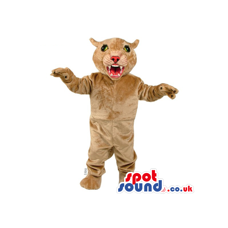 Furious Wildcat Mascot In Beige Showing Its Sharp Teeth -