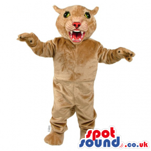 Furious Wildcat Mascot In Beige Showing Its Sharp Teeth -