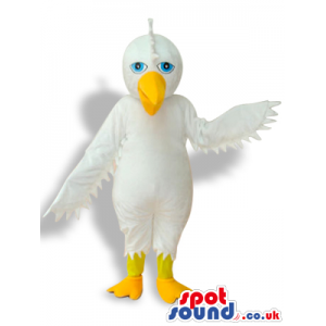 Cute All White Bird Plush Mascot With A Yellow Beak - Custom