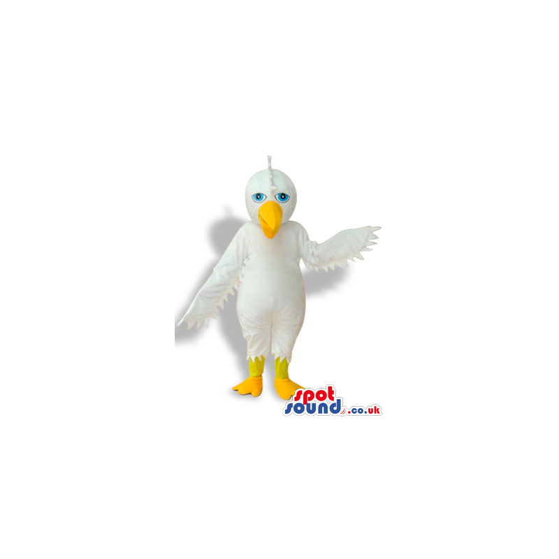 Cute All White Bird Plush Mascot With A Yellow Beak - Custom